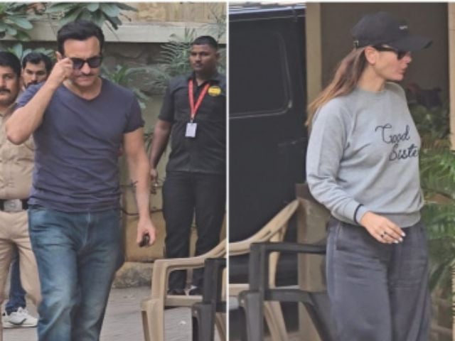 سیف اور کرینہ چاقو سے حملے کے واقعے کے بعد سخت سیکیورٹی کے ساتھ باہر نکلے۔
